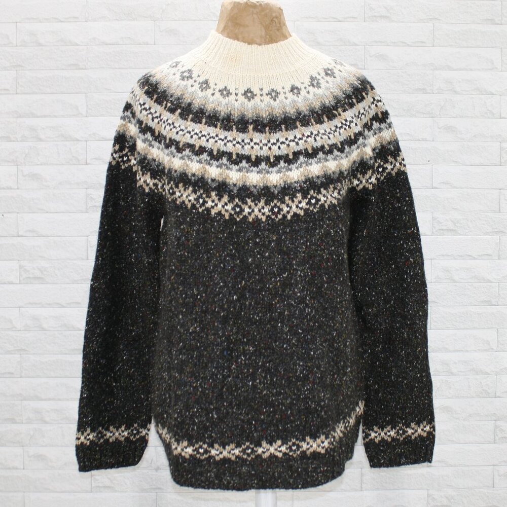 CROFT & BARROW Sweater Fair Isle Wool Blend Classic Ski Trip Thick Gray White L